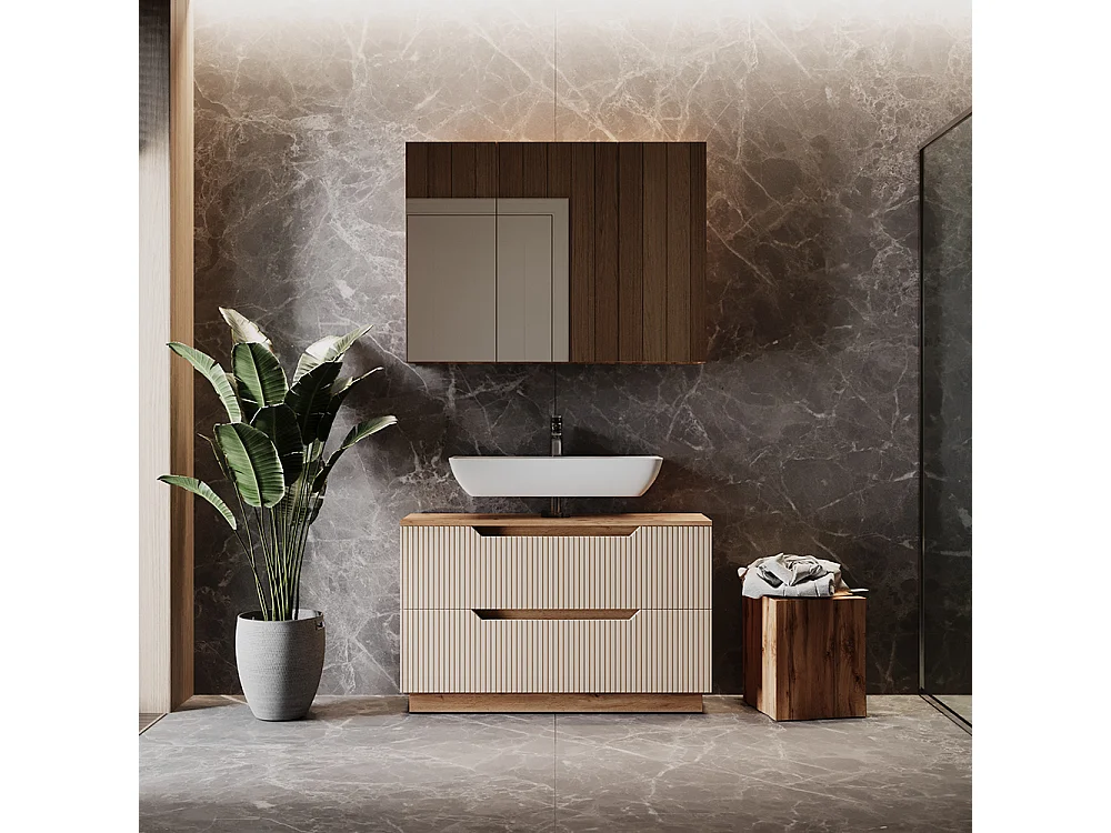 Badmöbel-Set eiche/kaschmir gestreift 119.2x35x62.5 lotta