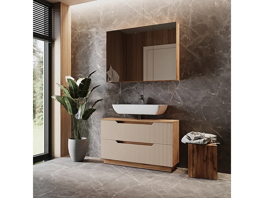 Badmöbel-Set eiche/kaschmir gestreift 119.2x35x62.5 lotta