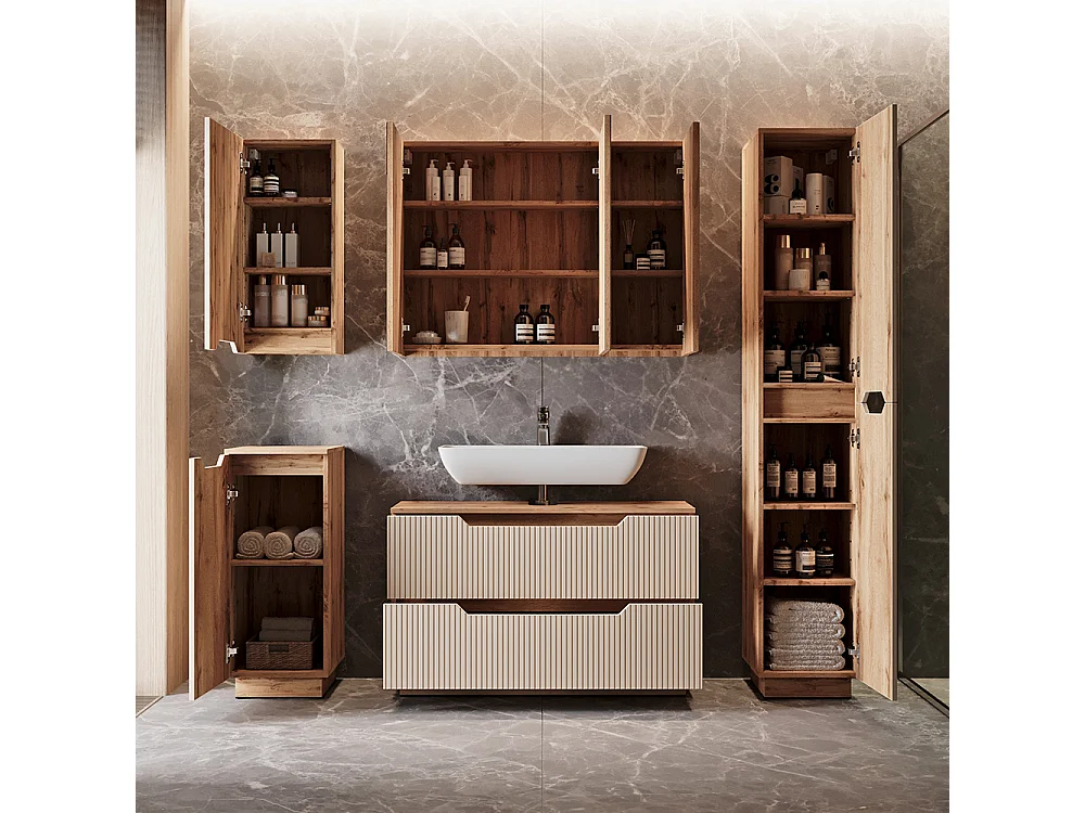 Badmöbel-Set eiche/kaschmir gestreift 119.2x35x62.5 lotta