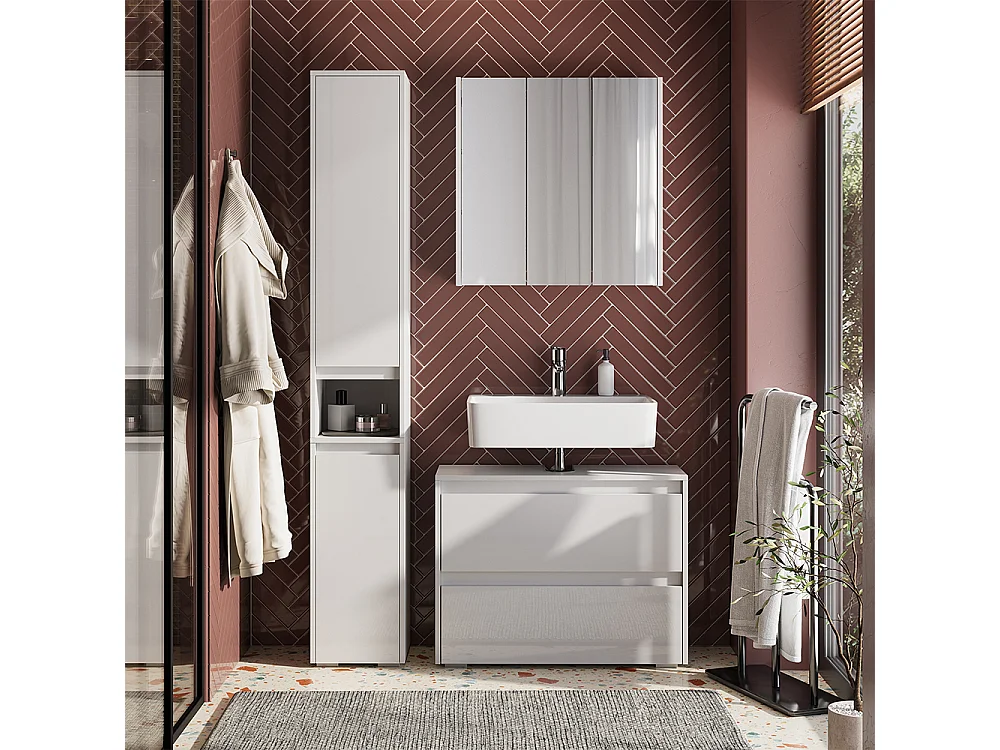 Badmöbel-Set weiß/weiß hochglanz 80.1x30.1x62 majest