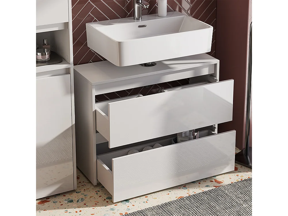 Badmöbel-Set weiß/weiß hochglanz 80.1x30.1x62 majest