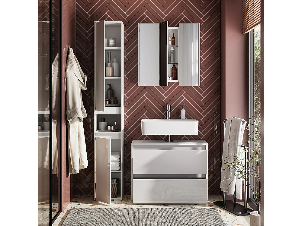 Badmöbel-Set weiß/weiß hochglanz 80.1x30.1x62 majest