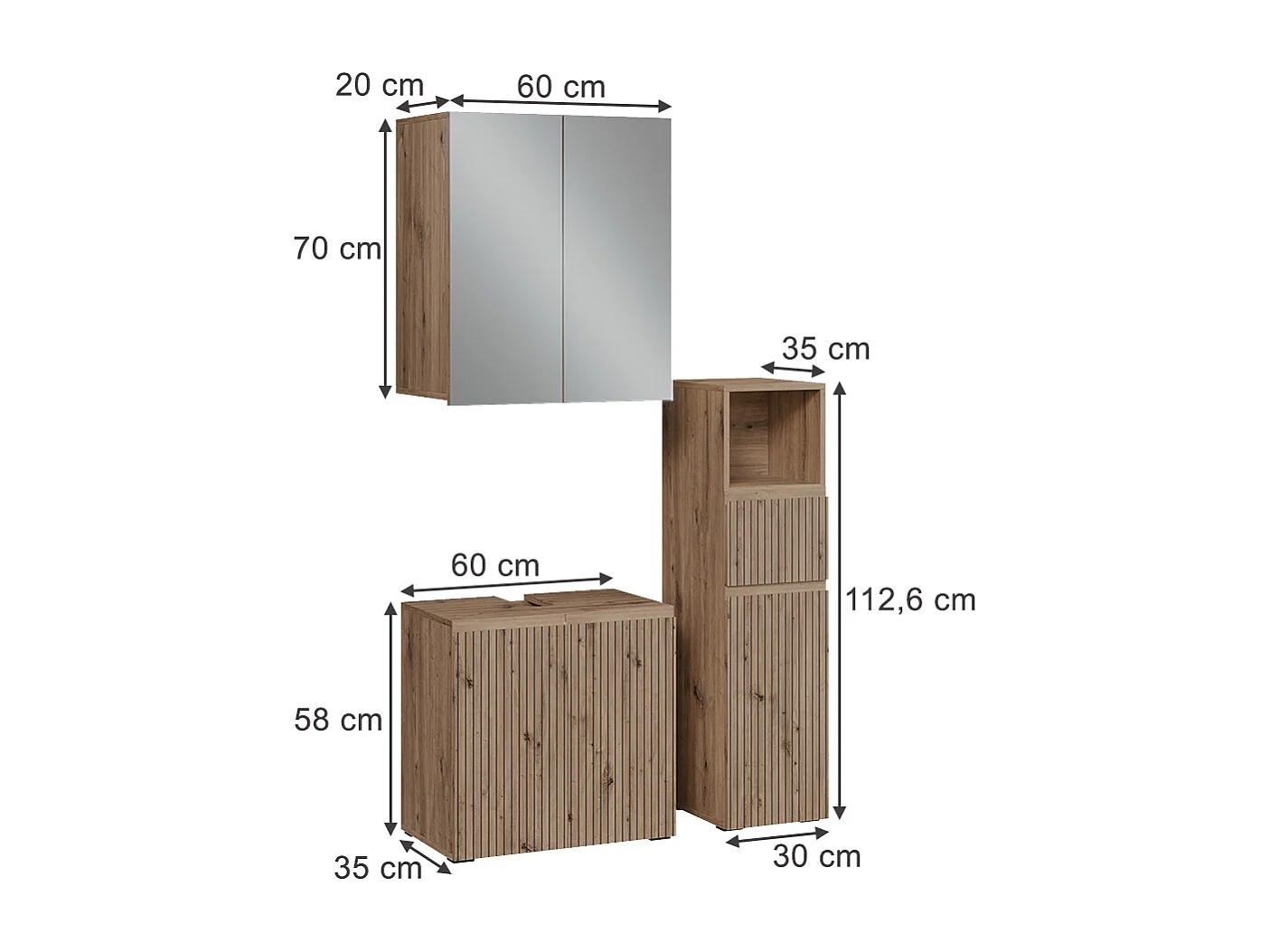 Ensemble de meubles de salle de bain 3 pièces artisan 60x35x58 takumi