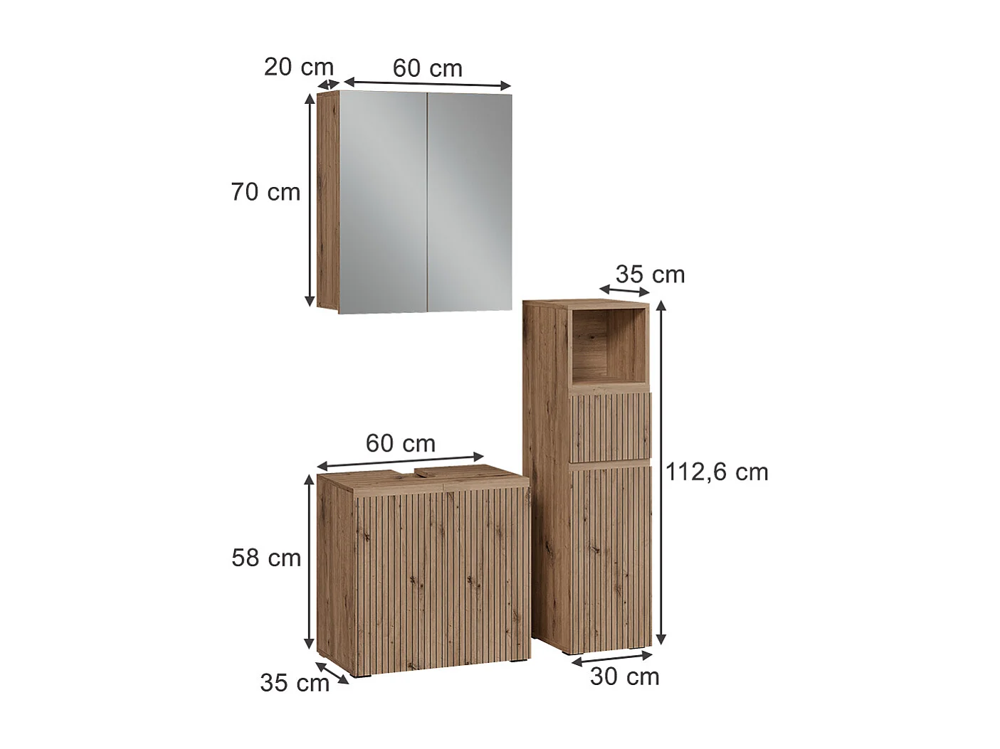 Badeværelsesmøbelsæt håndværker 60x35x58 takumi