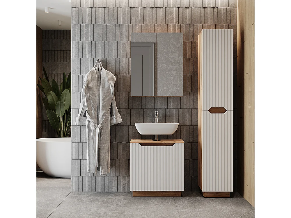 Badkamermeubelset eiken/wit gestreept 59.8x32x62.1 lotta