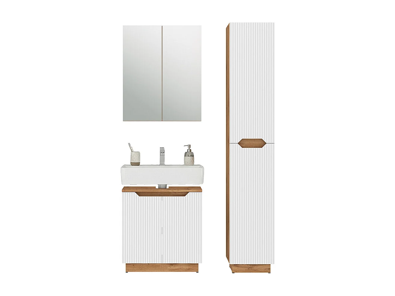 Badkamermeubelset eiken/wit gestreept 59.8x32x62.1 lotta