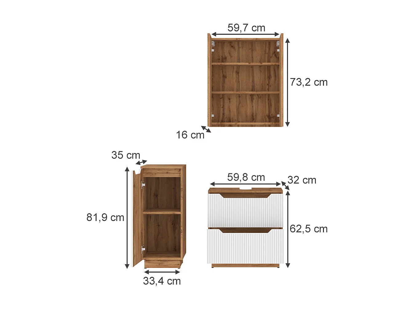 Badmöbel-Set eiche/weiß gestreift 58.9x32x62.5 lotta