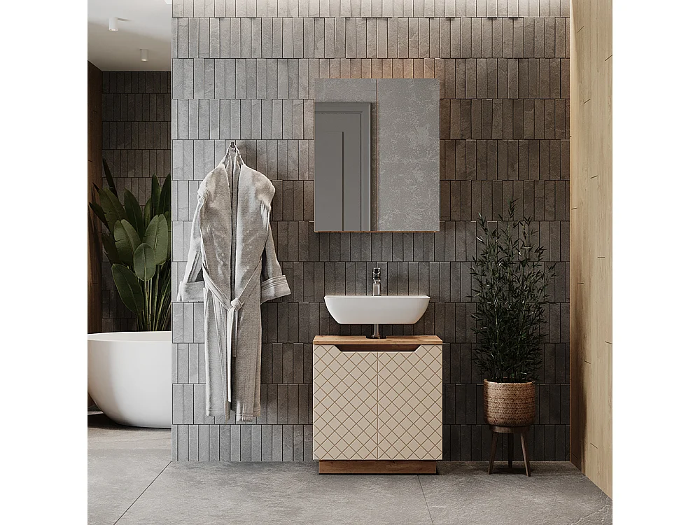 Conjunto de muebles de baño roble/cachemira con estructura de azulejos 59.8x32x62.5 lotta