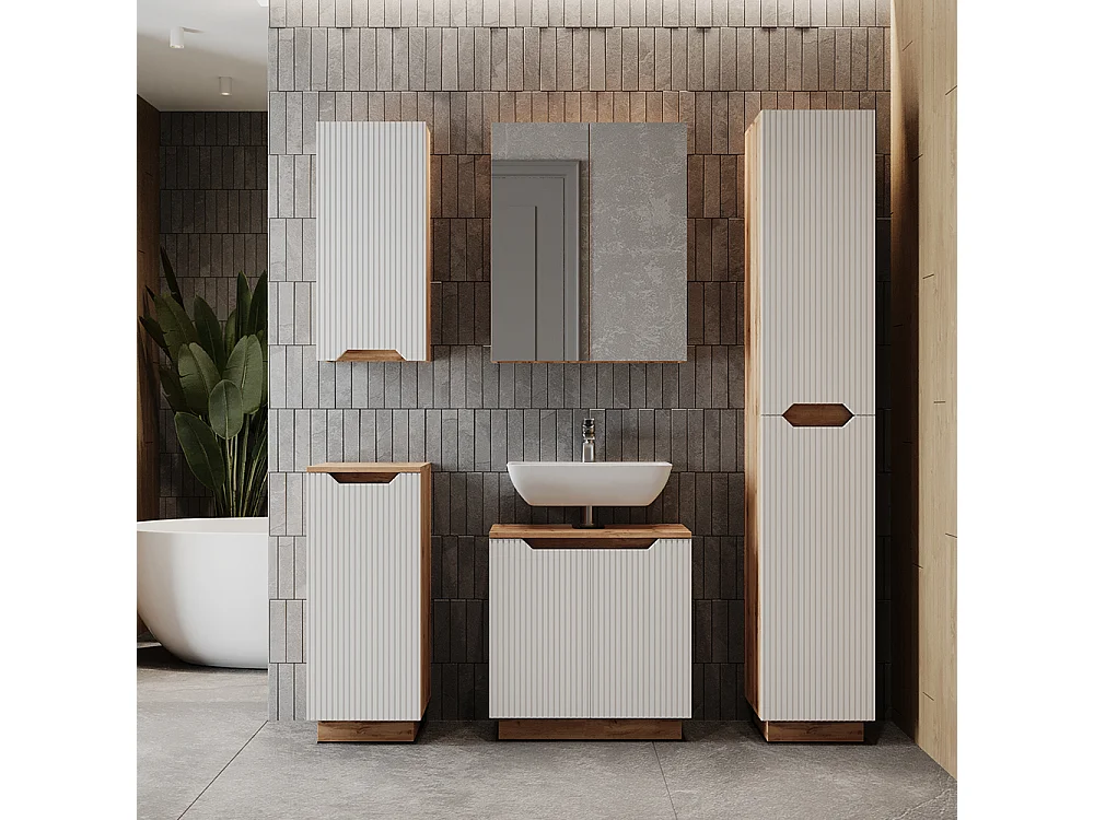 Badkamermeubelset eiken/wit gestreept 59.8x32x62.1 lotta