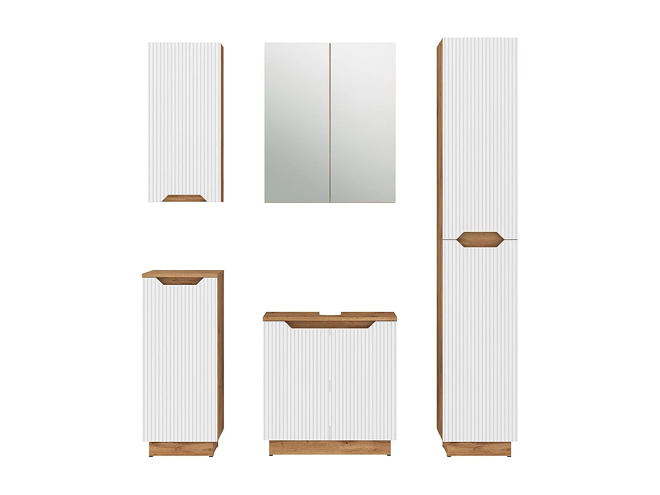 Badkamermeubelset eiken/wit gestreept 59.8x32x62.1 lotta