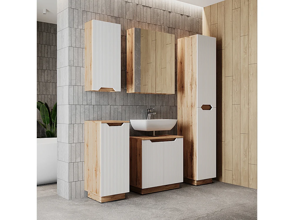 Badkamermeubelset eiken/wit gestreept 59.8x32x62.1 lotta