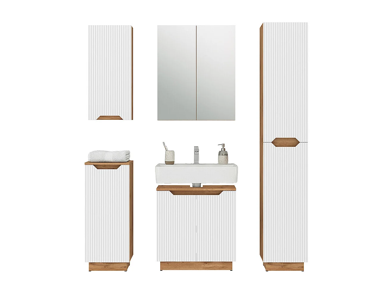 Badkamermeubelset eiken/wit gestreept 59.8x32x62.1 lotta