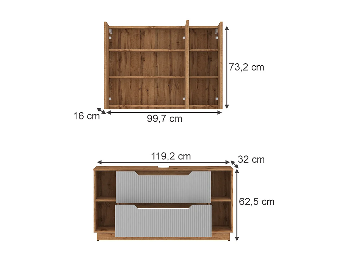 Meubles bain chêne/gris rayé 119.2x35x62.5 lotta