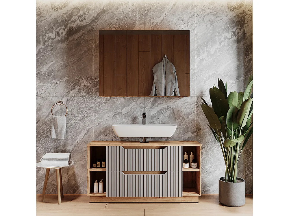 Meubles bain chêne/gris rayé 119.2x35x62.5 lotta