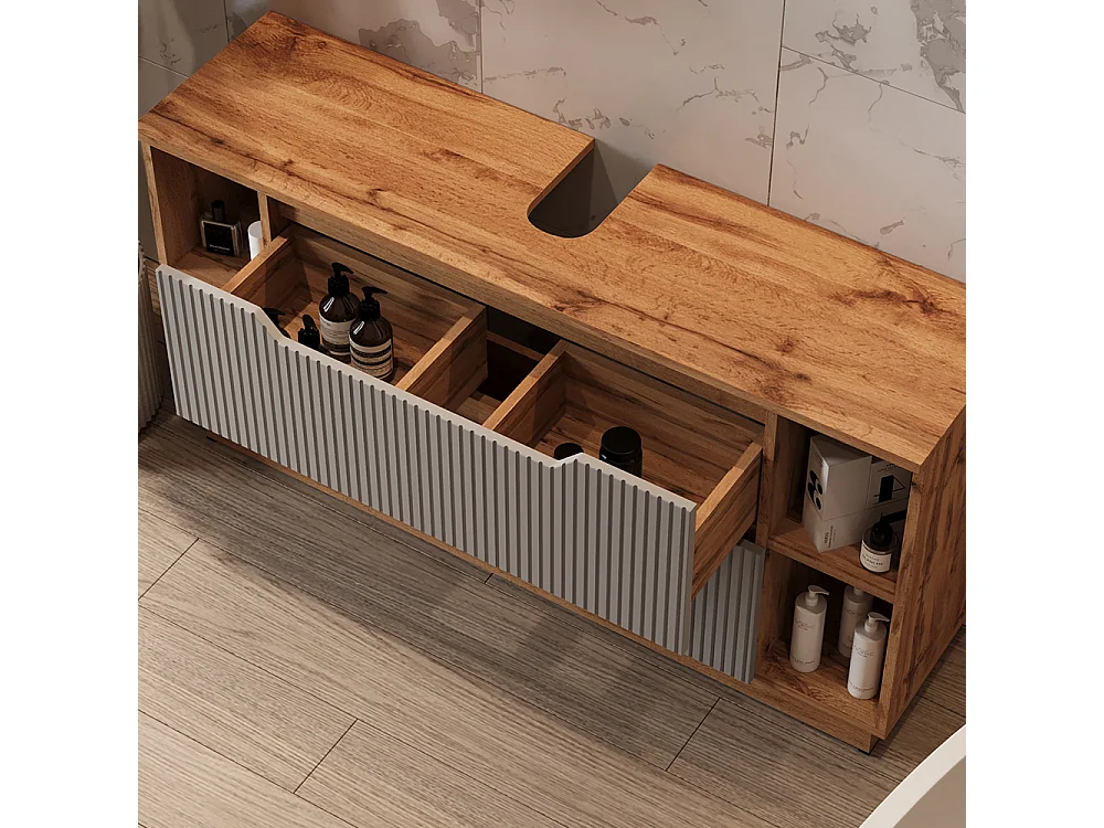 Meubles bain chêne/gris rayé 119.2x35x62.5 lotta