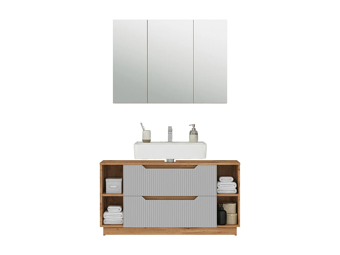 Meubles bain chêne/gris rayé 119.2x35x62.5 lotta