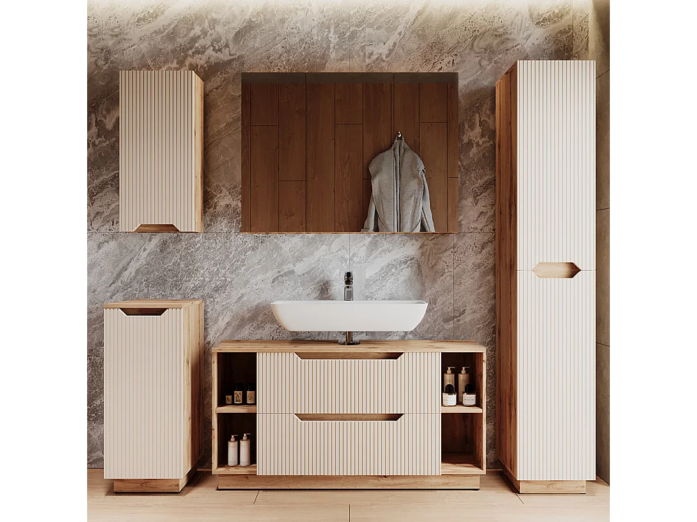 Bathroom furniture set oak/cashmere striped 119.2x35x62.5 lotta
