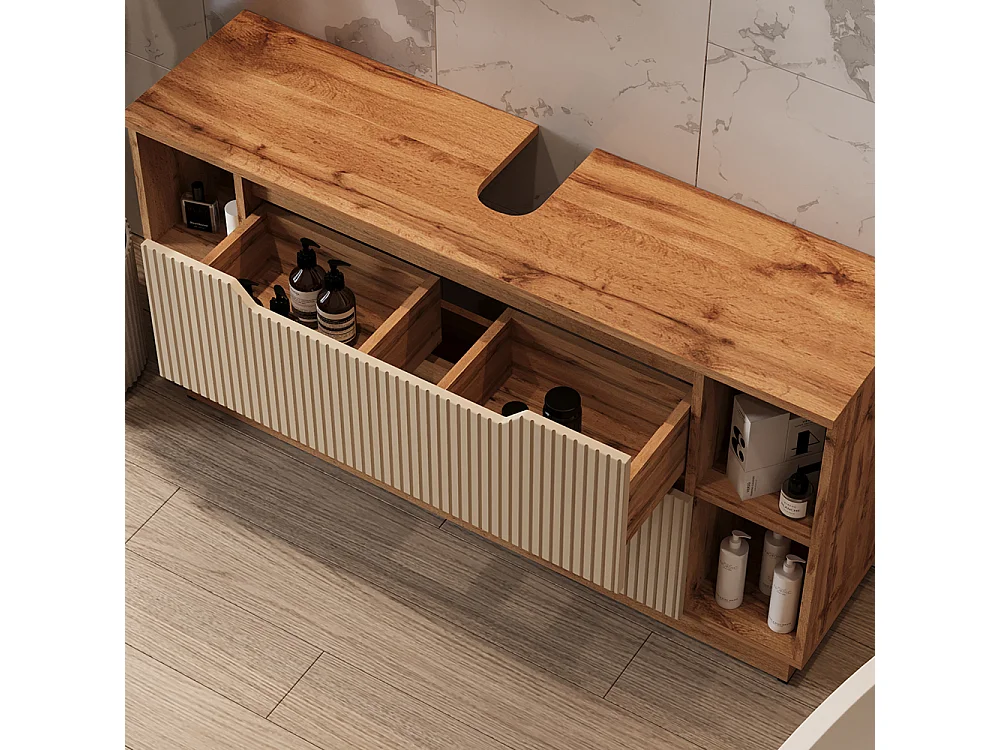 Bathroom furniture set oak/cashmere striped 119.2x35x62.5 lotta