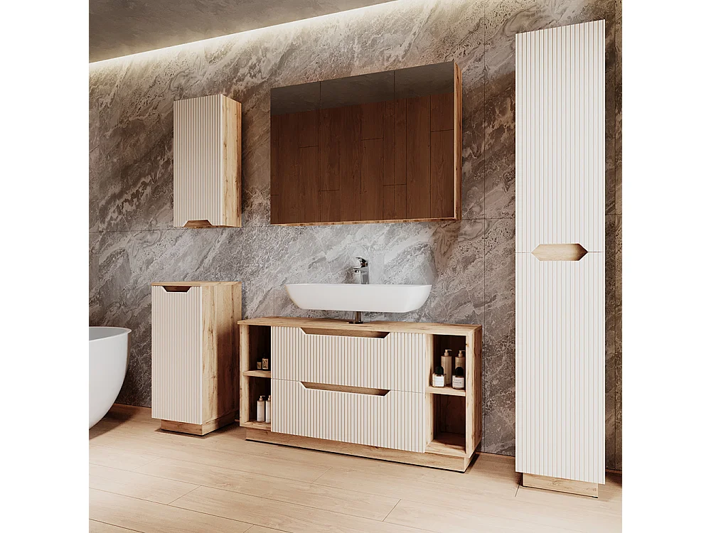Bathroom furniture set oak/cashmere striped 119.2x35x62.5 lotta