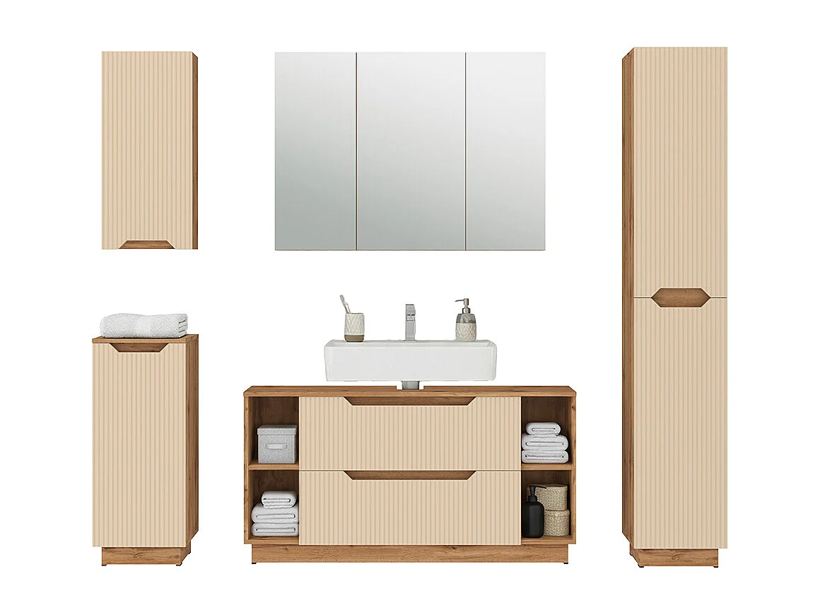 Bathroom furniture set oak/cashmere striped 119.2x35x62.5 lotta