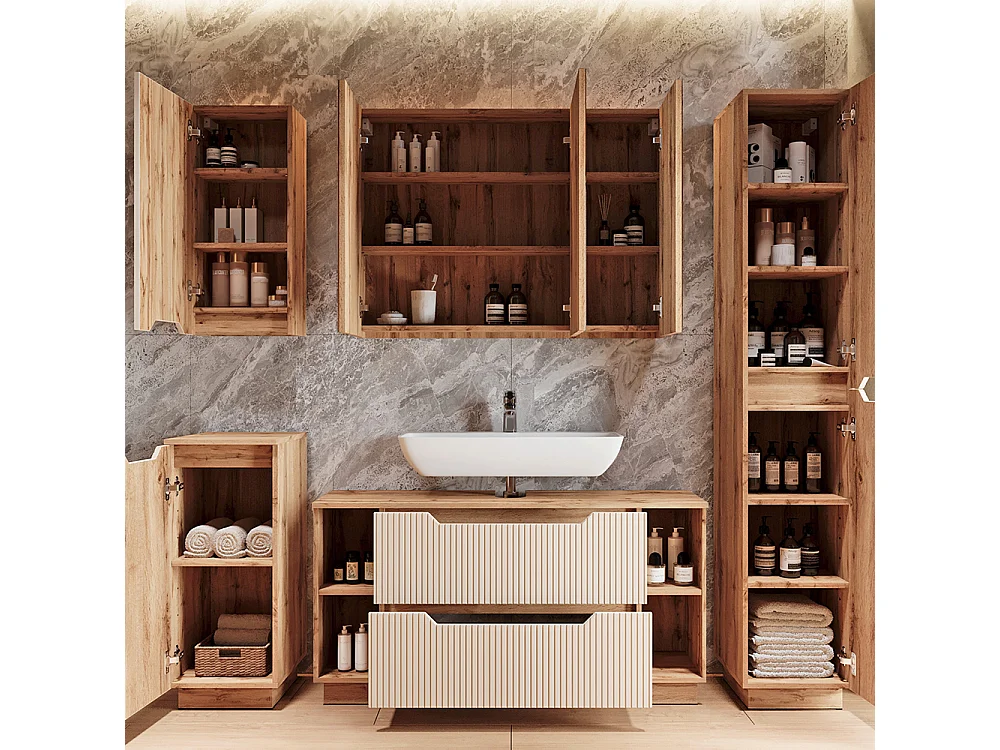 Bathroom furniture set oak/cashmere striped 119.2x35x62.5 lotta
