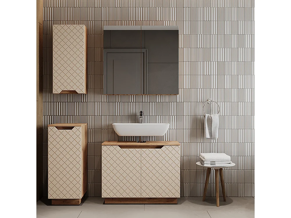 Badmöbel-Set eiche/kaschmir mit kachelstruktur 79.6x32x62.1 lotta