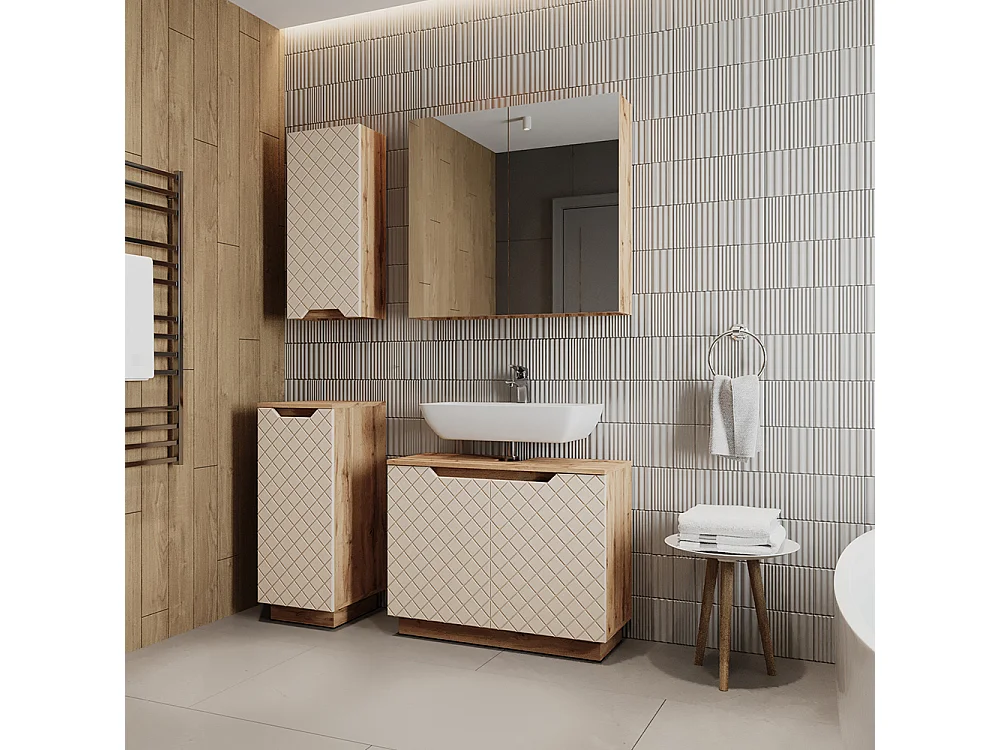 Badmöbel-Set eiche/kaschmir mit kachelstruktur 79.6x32x62.1 lotta