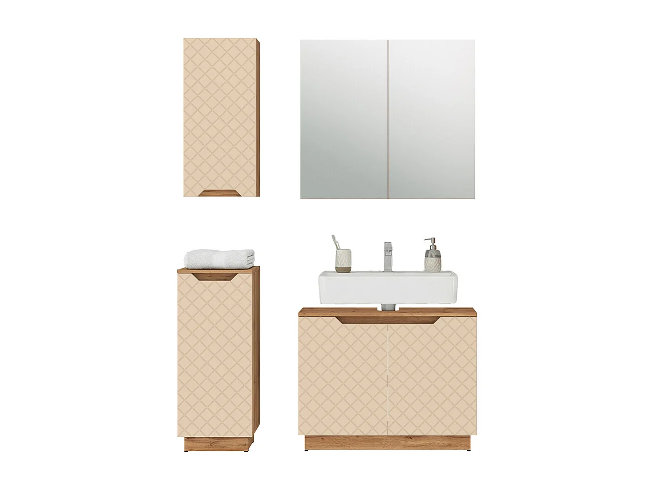 Badmöbel-Set eiche/kaschmir mit kachelstruktur 79.6x32x62.1 lotta