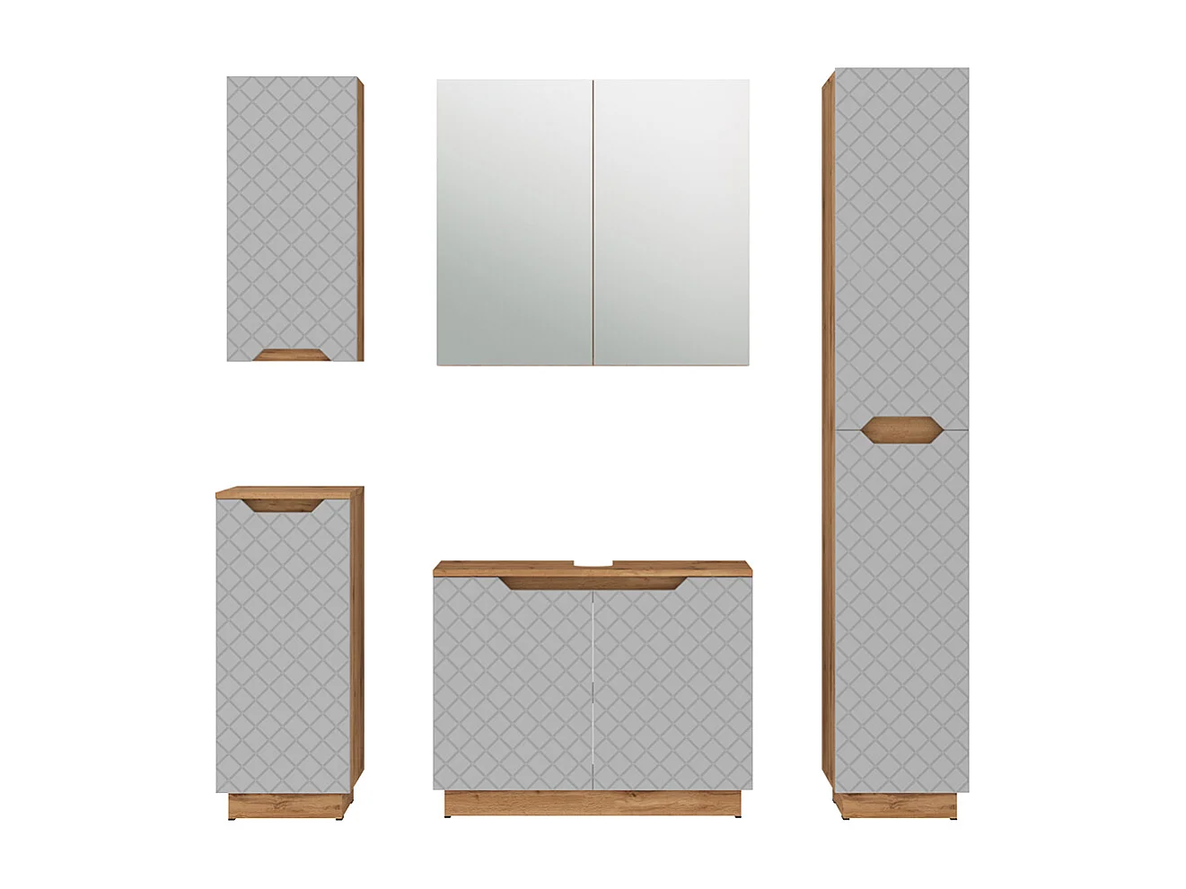 Badmöbel-Set eiche/grau mit kachelstruktur 79.6x32x62.1 lotta