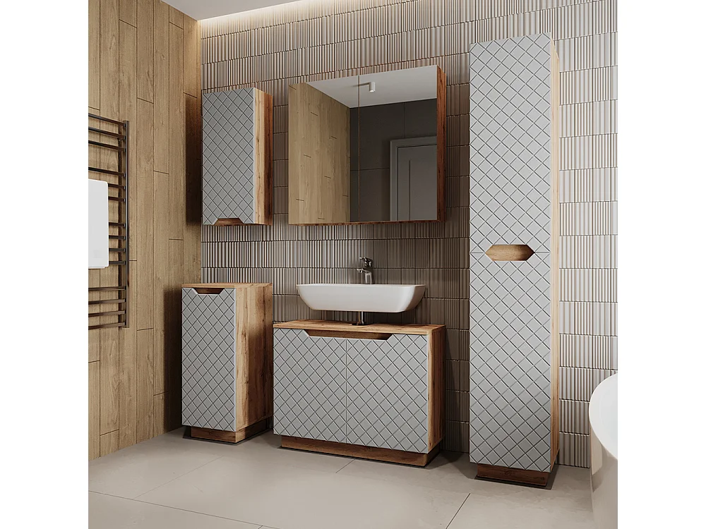 Badmöbel-Set eiche/grau mit kachelstruktur 79.6x32x62.1 lotta