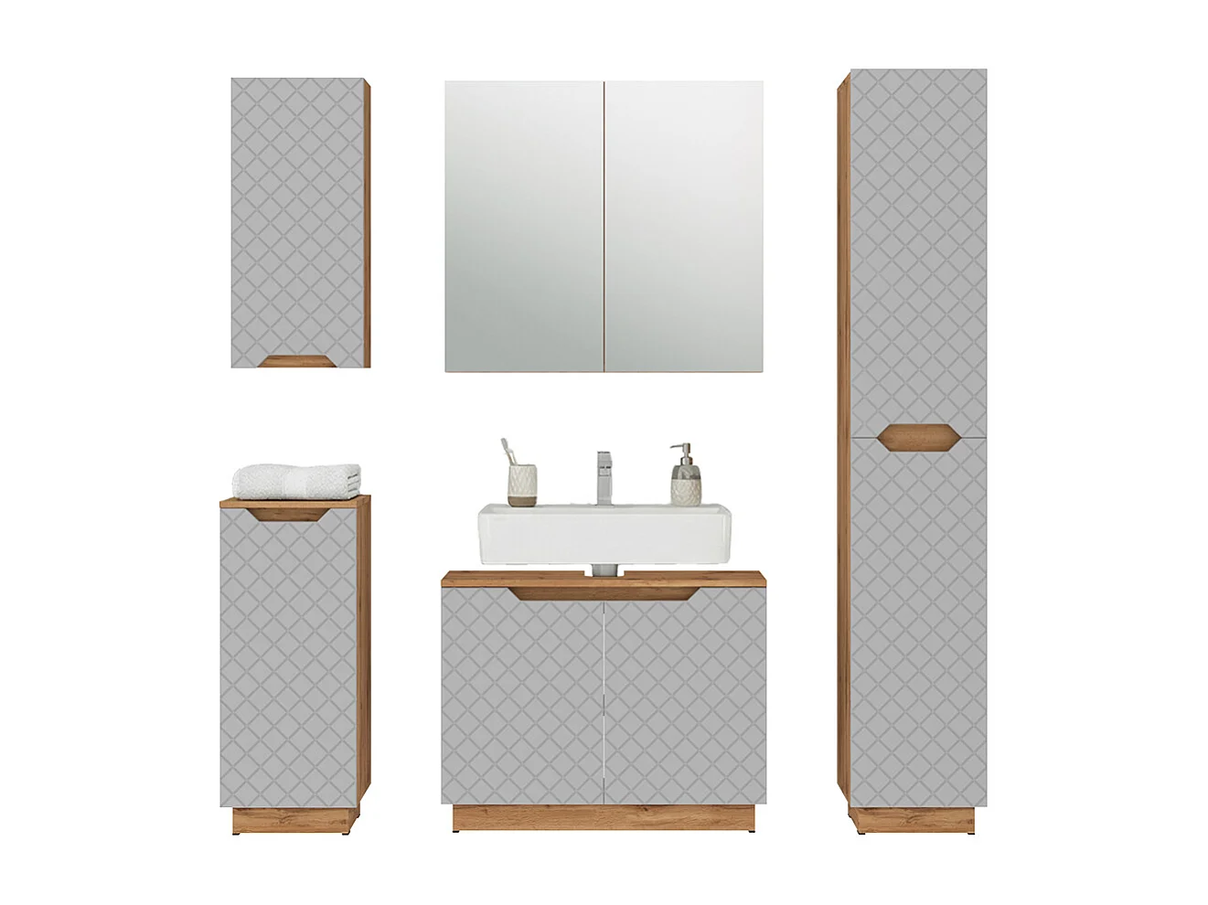 Badmöbel-Set eiche/grau mit kachelstruktur 79.6x32x62.1 lotta