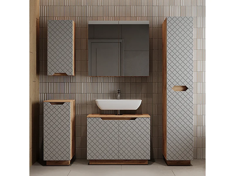 Badmöbel-Set eiche/grau mit kachelstruktur 79.6x32x62.1 lotta