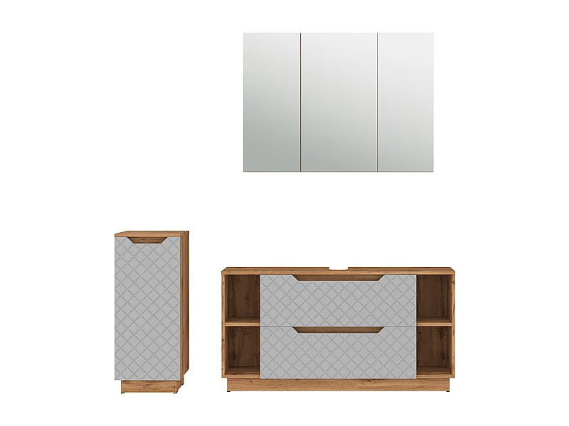 Meubles bain chêne/gris avec structure en carreaux 119.2x35x62.5 lotta