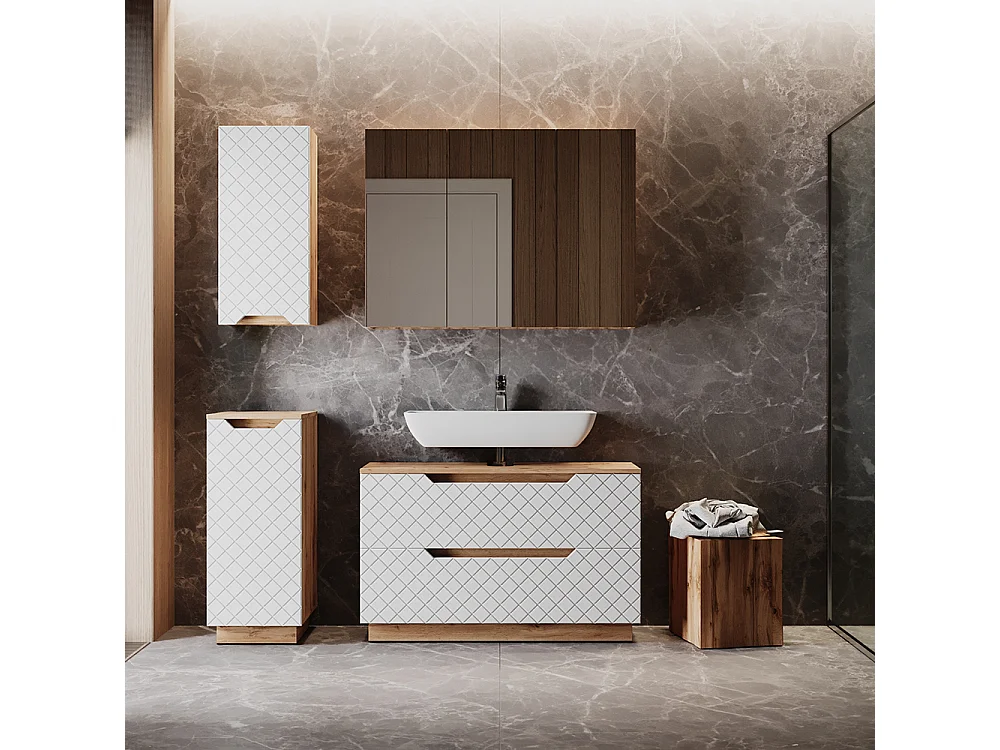 Set di mobili da bagno rovere/bianco con struttura in piastrelle 99.4x32x62.5 lotta