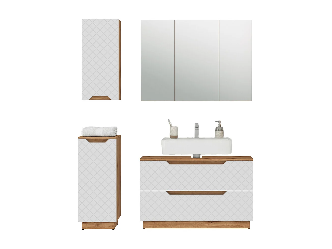 Set di mobili da bagno rovere/bianco con struttura in piastrelle 99.4x32x62.5 lotta