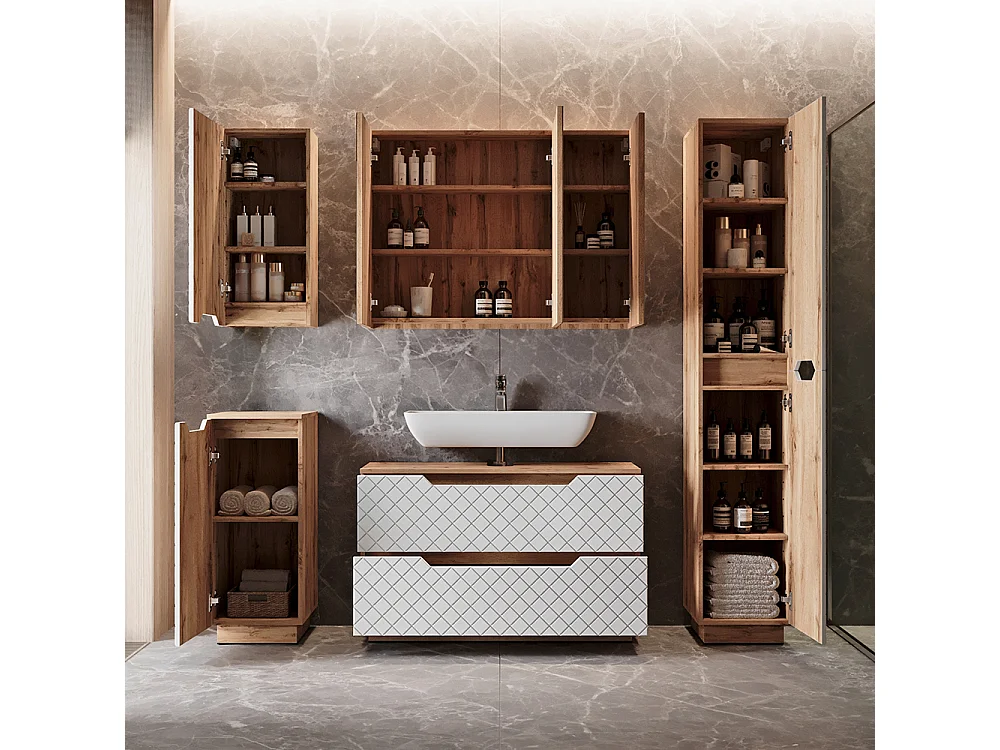 Set di mobili da bagno rovere/bianco con struttura in piastrelle 99.4x32x62.5 lotta