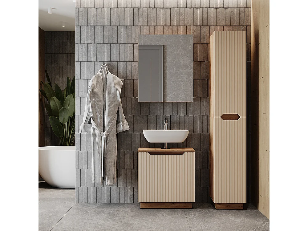 Badkamermeubelset eiken/kasjmier gestreept 59.8x32x62.1 lotta