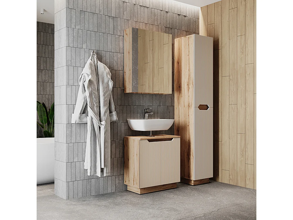 Badkamermeubelset eiken/kasjmier gestreept 59.8x32x62.1 lotta