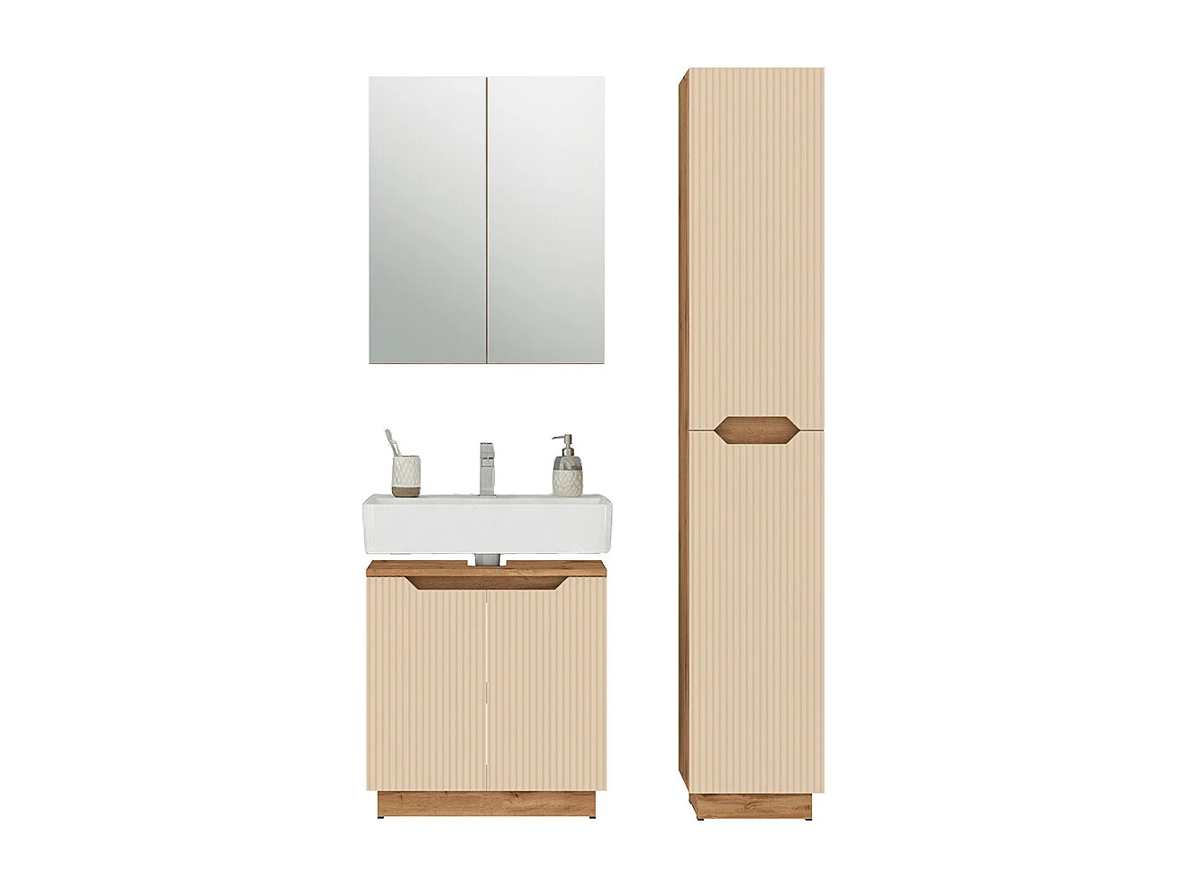 Badkamermeubelset eiken/kasjmier gestreept 59.8x32x62.1 lotta