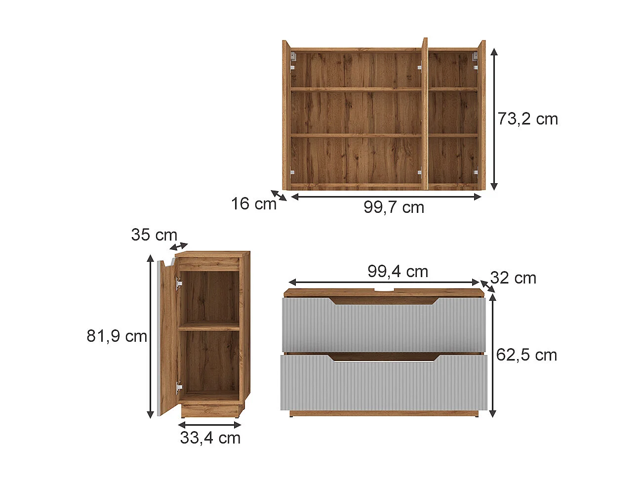 Badmöbel-Set eiche/grau gestreift 99.4x32x62.5 lotta
