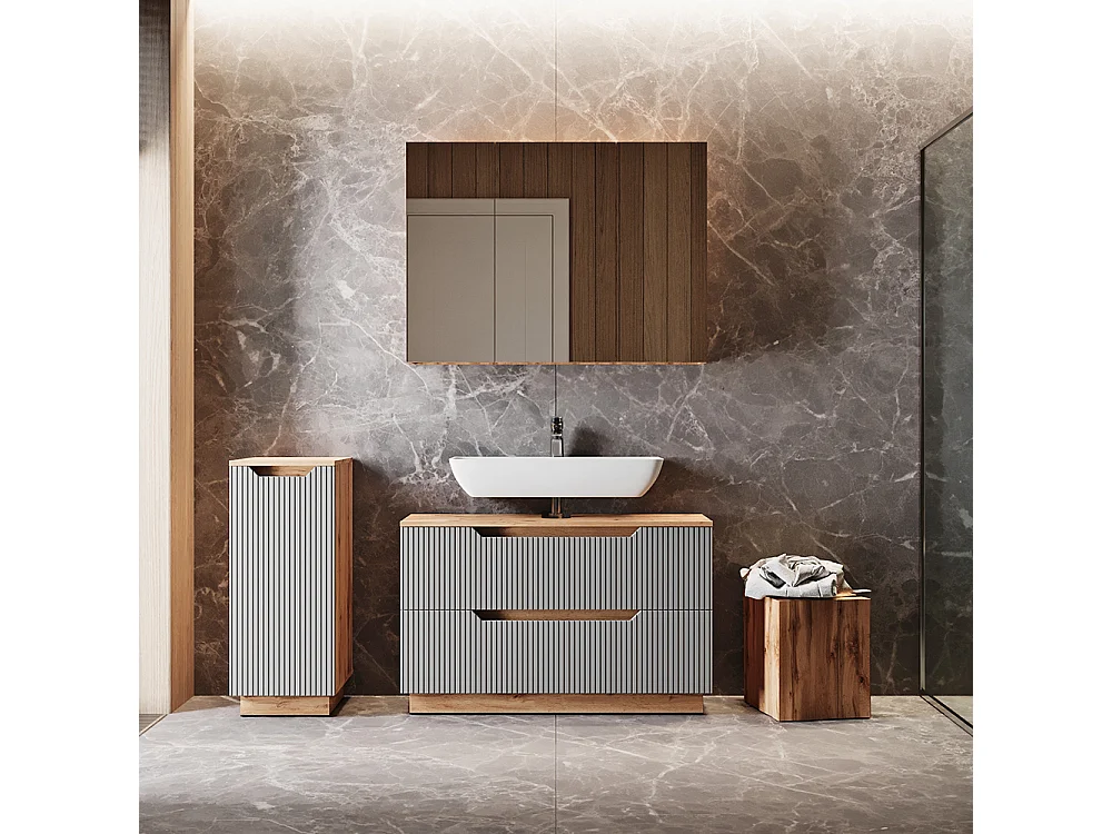 Badmöbel-Set eiche/grau gestreift 99.4x32x62.5 lotta