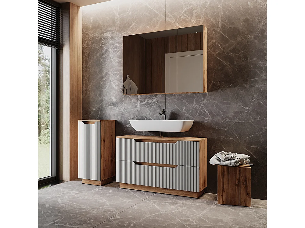 Badmöbel-Set eiche/grau gestreift 99.4x32x62.5 lotta