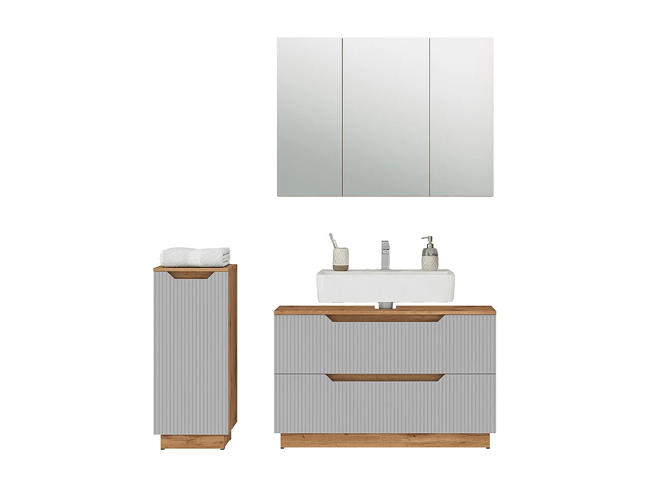 Badmöbel-Set eiche/grau gestreift 99.4x32x62.5 lotta