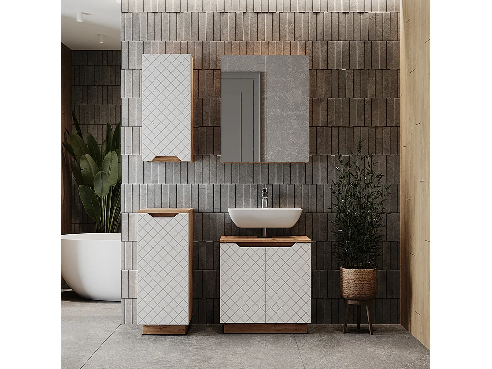 Meubles bain chêne/blanc rayé 59.8x32x62.1 lotta