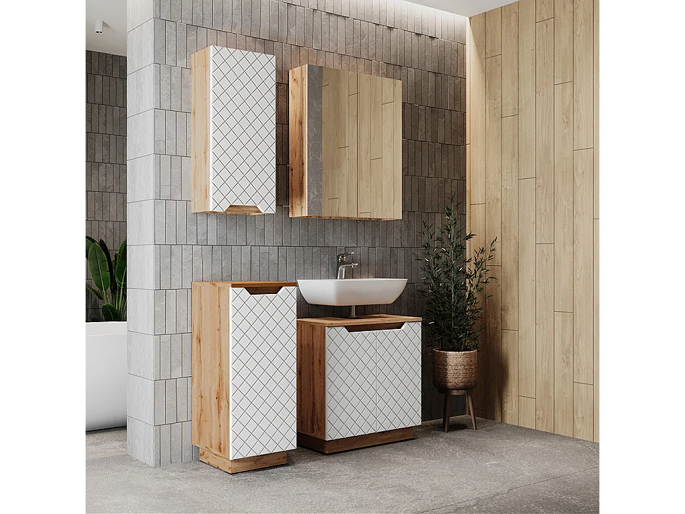 Meubles bain chêne/blanc rayé 59.8x32x62.1 lotta