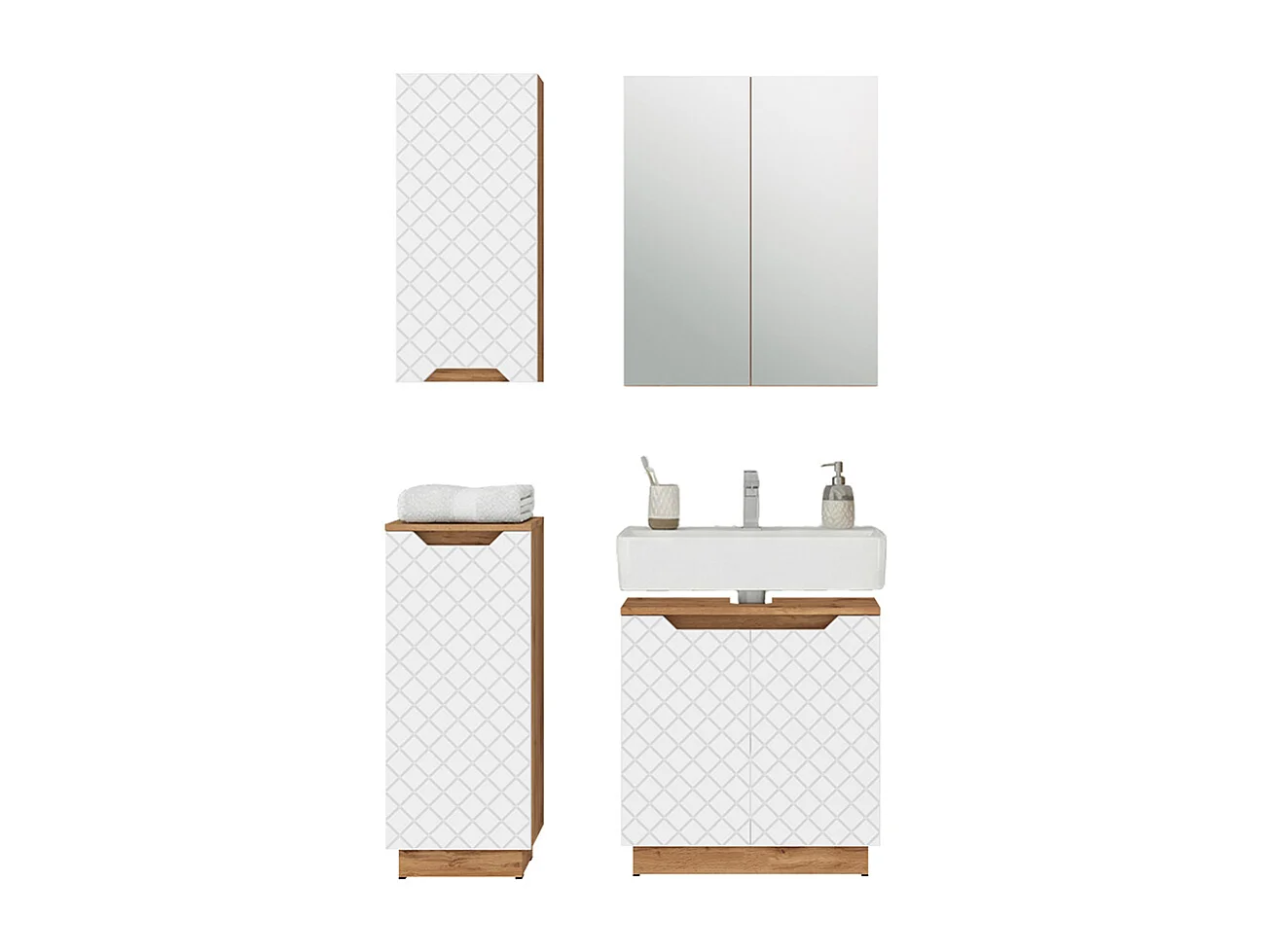 Meubles bain chêne/blanc rayé 59.8x32x62.1 lotta