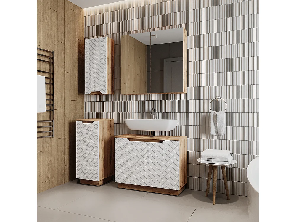 Set di mobili da bagno rovere/bianco con struttura in piastrelle 79.6x32x62.1 lotta