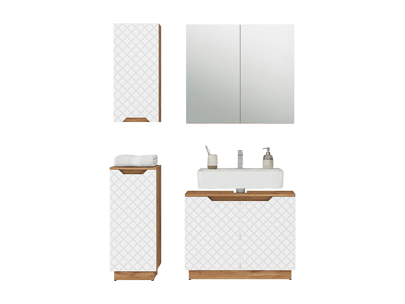 Set di mobili da bagno rovere/bianco con struttura in piastrelle 79.6x32x62.1 lotta