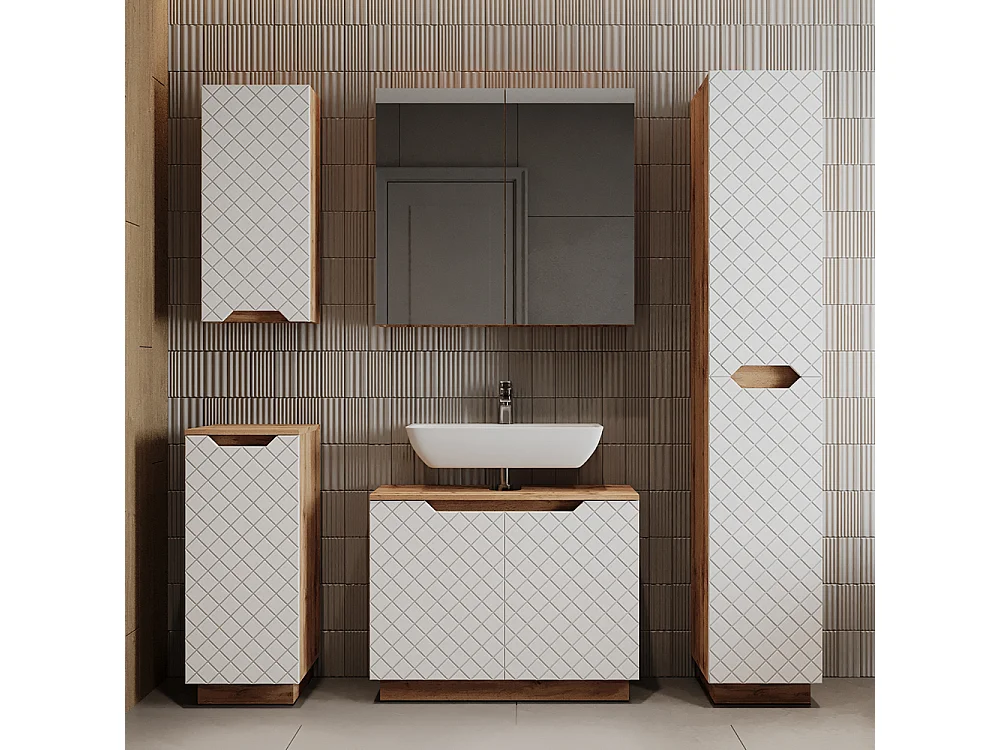 Set di mobili da bagno rovere/bianco con struttura in piastrelle 79.6x32x62.1 lotta