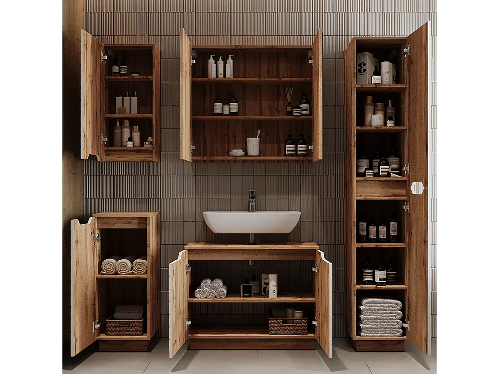 Set di mobili da bagno rovere/bianco con struttura in piastrelle 79.6x32x62.1 lotta